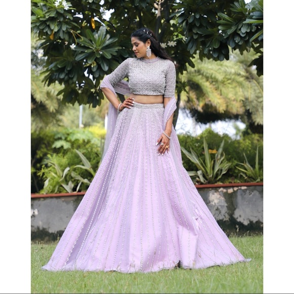 Lilac Hand embroidered lehenga - Picture 6 of 6